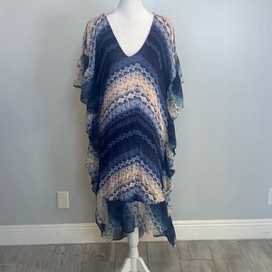 [BCBGeneration] Blue/Cream Pattern Ruffle Dress - Size Small NWT